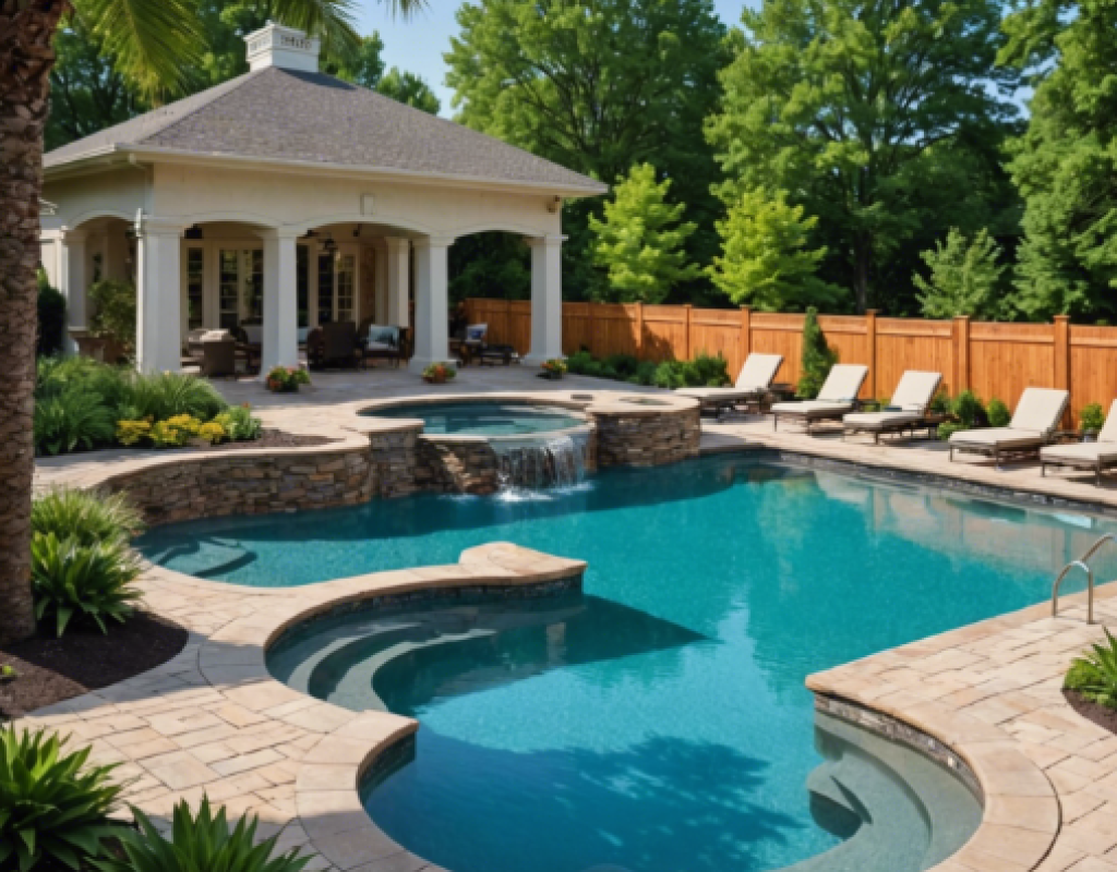 Modern pool remodel featuring spa spillover, new tile, and ambient lighting in Denton, TX